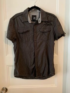TXT Men's Short Sleeve 100% cotton Button-Down Shirt in Charcoal Gray